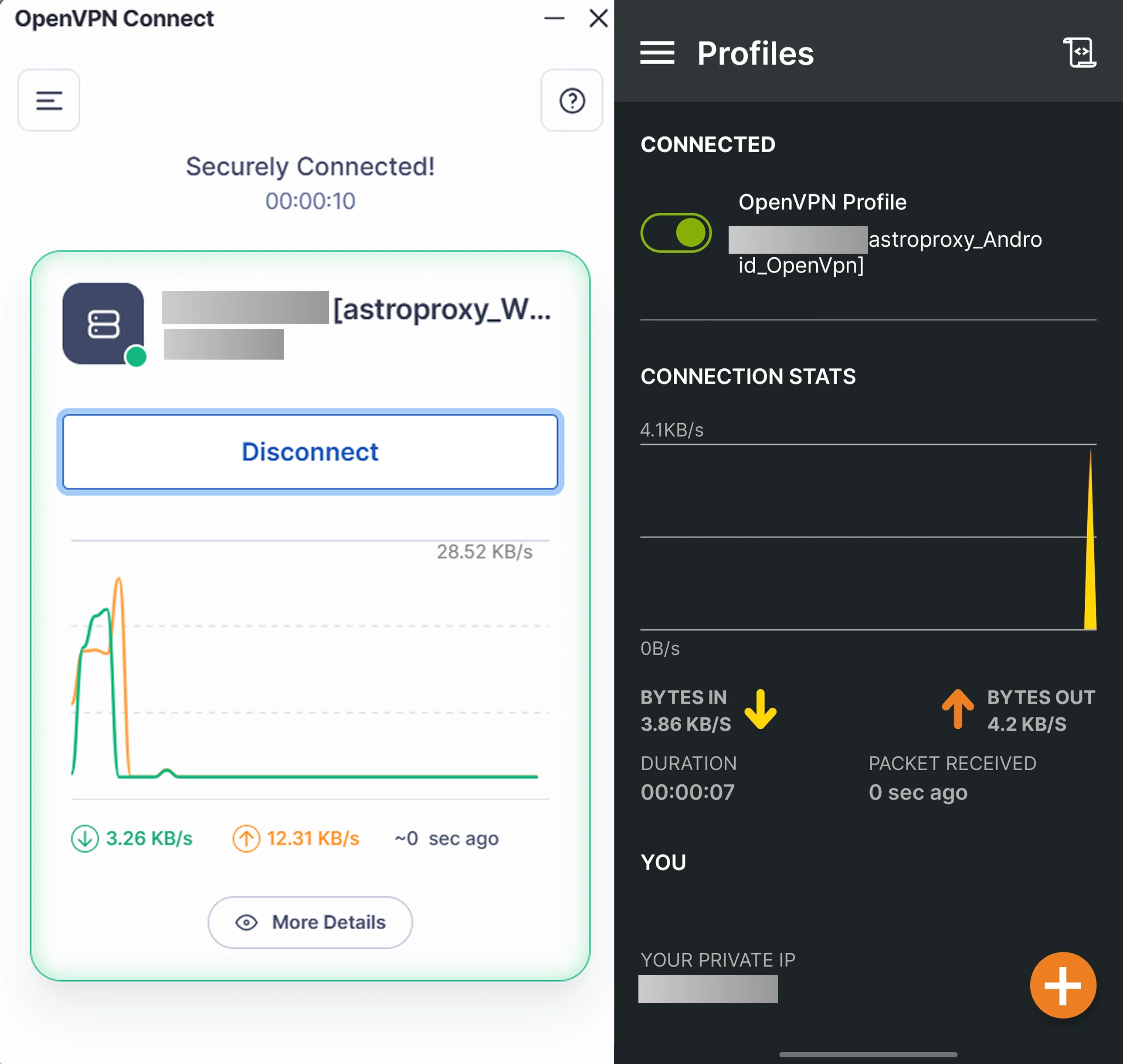 Configured OpenVPN connection using Astro proxies